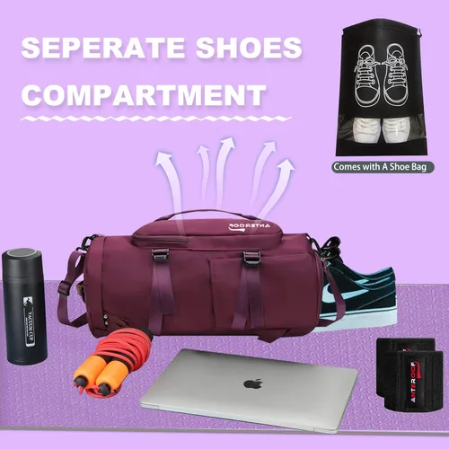 Vista 2 de Bolsa de gimnasio con compartimento para zapatos para hombres y mujeres, bolsa de viaje, mochila cruzada, bolsa deportiva con gran capacidad