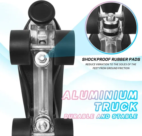 Vista 3 de Nattork - Patines de ruedas para mujer, de piel sintética de alta calidad, patines de cuatro ruedas, patines de doble fila para principiantes