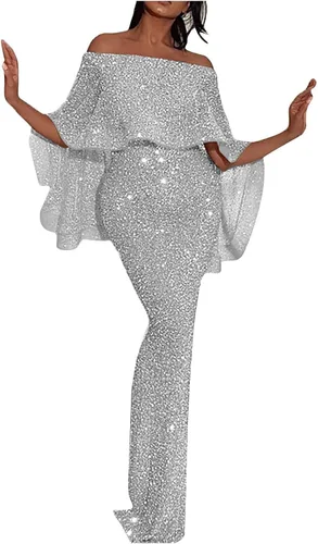 Vista 6 de Vestidos de cóctel para mujer, sexy, color sólido, con lentejuelas, cruzado, con abertura, para fiesta, cóctel, graduación, vestido de invitada