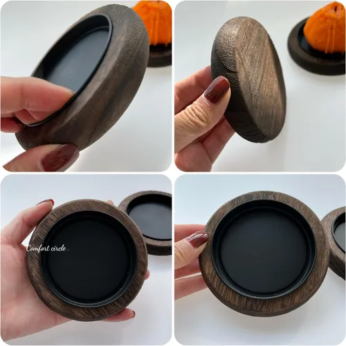 Vista 3 de Portavelas de madera natural, 3 unidades, decoración de granja, bandeja de velas de pilar de madera para centro de mesa, bandeja decorativa pequeña