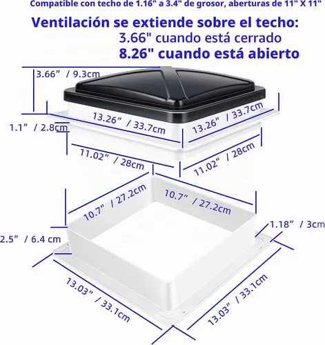 Vista 6 de Ventilador de ventilación de techo RV de 11 pulgadas, reversible de 6 velocidades (ahumado de 11 pulgadas)