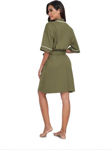 Vista 10 de COLORFULLEAF Bata de baño de manga corta para mujer, 100% algodón, longitud hasta la rodilla, con bolsillos