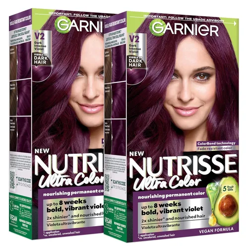 Vista 24 de Garnier Nutrisse Ultra Color - Crema nutritiva para el cabello, BR2, color borgoña intenso oscuro (Passion Fruit), tinte permanente para el cabello
