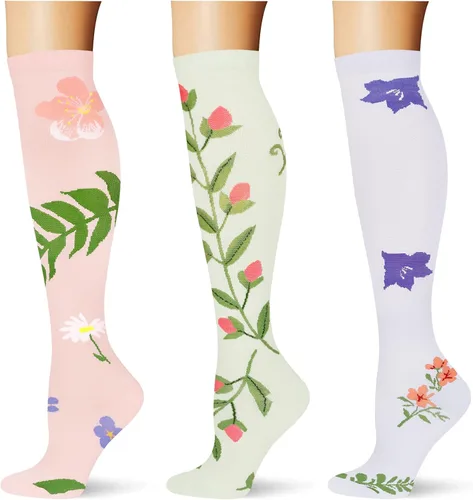 Vista 49 de (3 pares) Calcetines de compresión 20-30 mmHg, calcetines largos hasta la rodilla para mujeres y hombres, soporte atlético, para viajes y uso diario