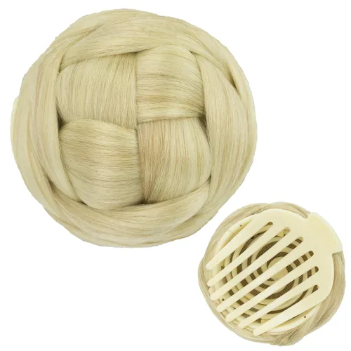 Vista 16 de IMISSU Trenzado Chignon Dancer Hair Donut Hairpieces Scrunchie Claw Hair Moño Updo para bodas y fiestas (M3 rubio ceniza)