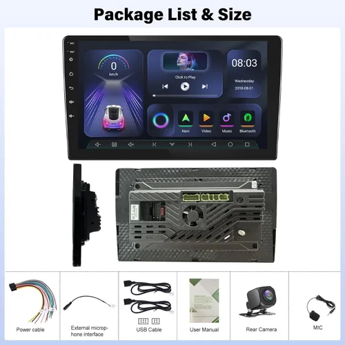 Vista 8 de Kunfine Universal 8-Core 4G+128G 10 pulgadas Android doble DIN coche estéreo inalámbrico CarPlay/Android Auto IPS 10 "pantalla táctil Tablet Auto