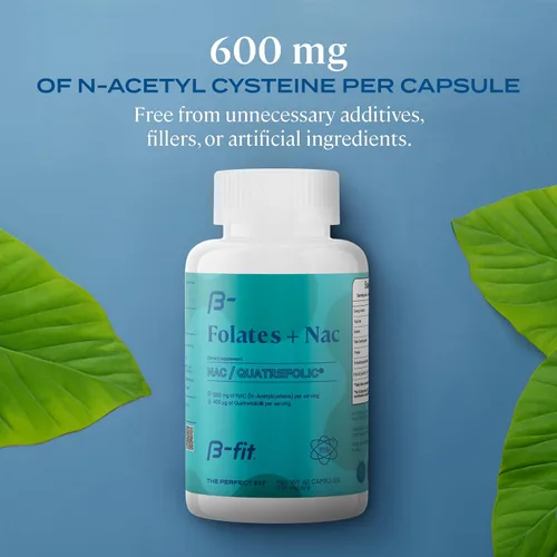Vista 4 de B-FIT B NAC + Just Inositol - Suplemento de N-acetil cisteína - 60 cápsulas - 600 mg por cápsula - Suplemento de mio-inositol y D-Chiro Inositol