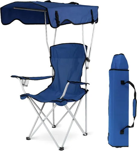Vista 8 de KOCASO Silla plegable para exterior, silla de campamento plegable con sombra, protección solar, camping, reclinable, bolsa de transporte
