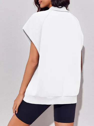 Vista 3 de Fisoew Sudaderas con cremallera para mujer, sin mangas, de gran tamaño, casual, color liso, con bolsillos