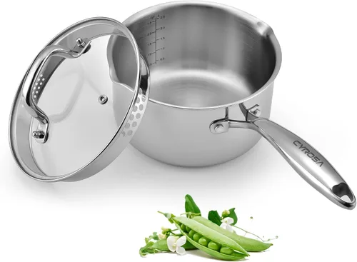 Vista 9 de Olla de vapor de verduras de acero inoxidable, cacerola de 5 cuartos de galón de 9.5 pulgadas con tapa ventilada de vidrio, juego de 3 piezas