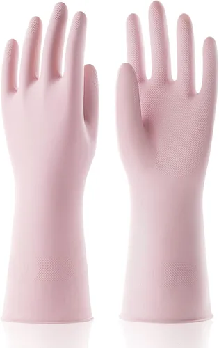 Vista 10 de COOLJOB 3 pares de guantes coloridos para el hogar con forro de algodón y agarre antideslizante, resistentes al agua, guantes de goma reutilizables