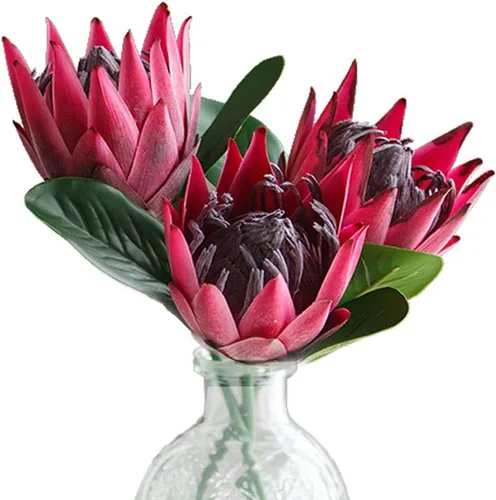 Vista 10 de Flores artificiales de seda falsa, Protea Cynaroides, arreglos florales de plástico, ramo de decoración para centros de mesa de boda, 3 piezas
