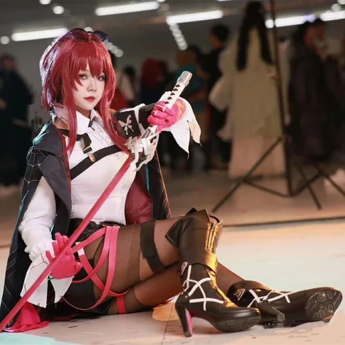 Vista 4 de Moalioi Honkai Star Rail - Disfraz de cosplay de Honkai Kafka, traje de fiesta de Helloween con peluca