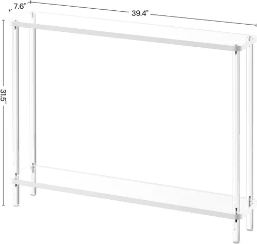 Vista 3 de Mesa consola estrecha de acrílico para entrada, 7.6 pulgadas de profundidad x 39.4 pulgadas de ancho x 31.5 pulgadas de alto, patas cilíndricas