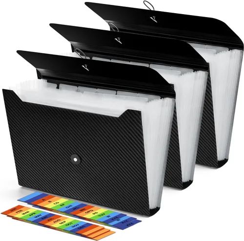 Vista 10 de 2 carpetas de archivos expandibles, 13 bolsillos, organizador de archivos de acordeón, tamaño A4, organizador de documentos de papel, carpeta
