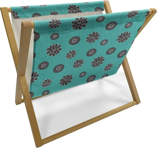 Vista 13 de Ambesonne Soporte para revistas y libros de damasco, diseño tradicional italiano europeo de desplazamiento repetido, en tono amarillo dorado