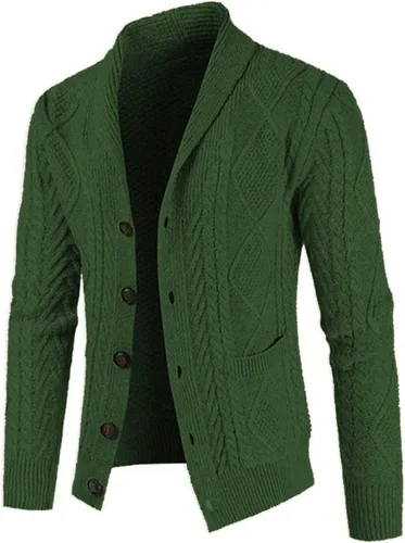 Vista 3 de JMIERR Suéter casual de manga larga con cuello de chal y botones para hombre con bolsillos