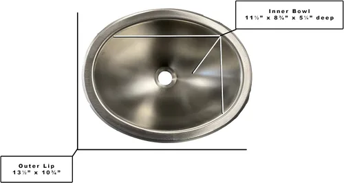 Vista 3 de Class A Customs Fregadero ovalado de acero inoxidable de 10 x 13 Acero inoxidable serie 300 Casa rodante y fregadero de concesión Calibre 22