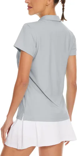 Vista 2 de TACVASEN Polo de manga corta con cuello en V para mujer, con protección solar UPF 50+, secado rápido, para golf