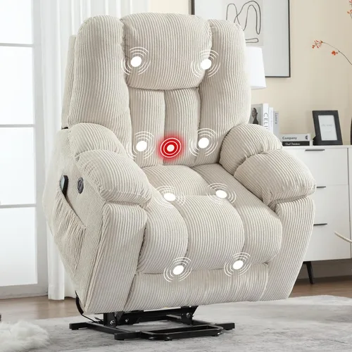 Vista 10 de CANMOV Silla reclinable eléctrica con masaje y calor para adultos mayores, reclinables anchos y tapizados, mecanismo de movimiento reclinable
