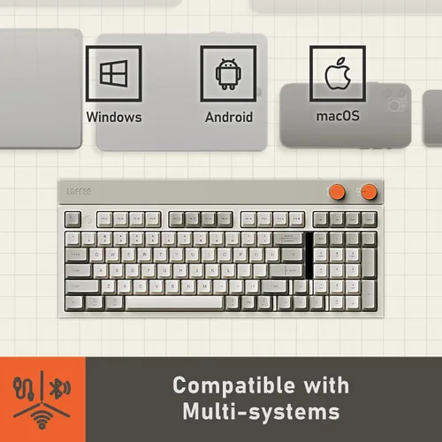 Vista 7 de LOFREE Teclado mecánico inalámbrico de bloque, 98 teclas, teclados recargables intercambiables en caliente con 3 tipos de conexión para Windows