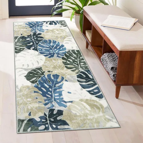 Vista 17 de Wonnitar Leaf - Alfombra de cocina de 2x3 pies, alfombra azul pequeña para baño, alfombra decorativa lavable para mesita de noche, planta