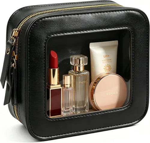 Vista 9 de Paquete de 2 bolsas de maquillaje transparentes para viaje, neceser aprobado por la TSA con cremallera, pequeñas bolsas de maquillaje para mujeres