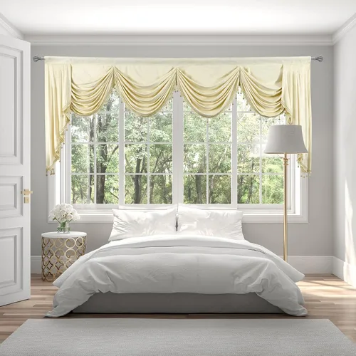 Vista 22 de Toppers Beige de Cortinas de Ventana para Sala de Estar - Cenefa de Cascada de Terciopelo para Dormitorio (1 Panel, 39 Pulgadas de Ancho, Marfil)