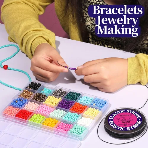 Vista 4 de FANDAMEI Cuerda elástica de 0.039 in para cuentas, cordón elástico para hacer pulseras, cordón elástico para hacer joyas, hilo resistente