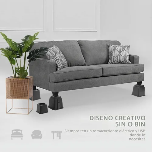 Vista 5 de Elevadores de cama resistentes con toma de corriente y USB, marco de cama ajustable de 3, 5 u 8 pulgadas, elevadores para muebles, cama, sofá