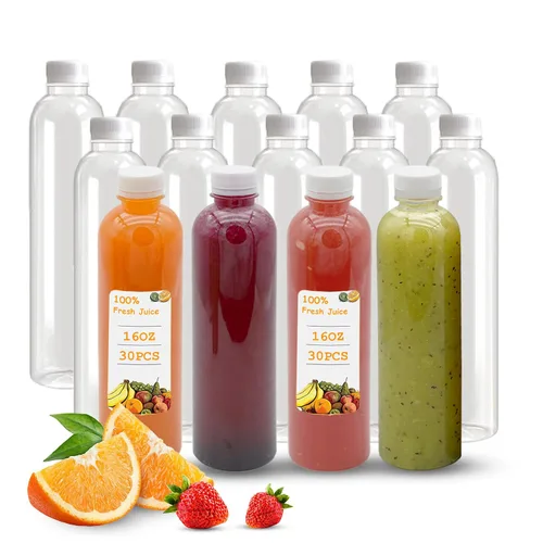 Vista 7 de Holotap Botellas vacías de plástico PET de 10 onzas, paquete de 35 botellas transparentes desechables a granel con tapas blancas a prueba