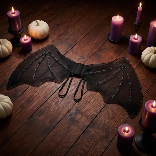 Vista 3 de BinaryABC Disfraz de alas de murciélago de vampiro, accesorio de cosplay de Las alas negras de poliéster suave son ligeras con correas de hombro