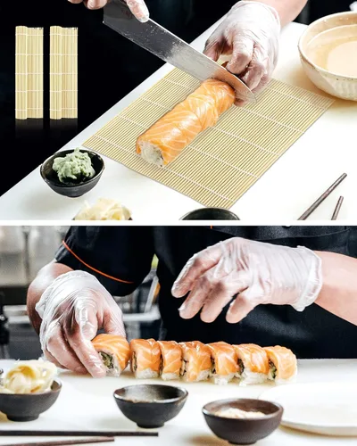 Vista 6 de JIALEEY Alfombrilla de bambú para sushi, 9.5 x 9.5 pulgadas, juego de 6 piezas