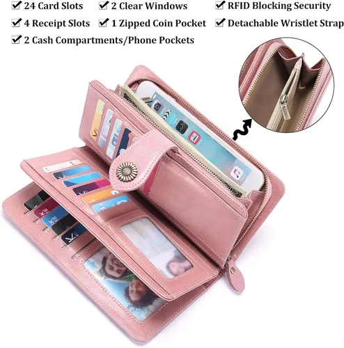 Vista 4 de FALAN MULE Cartera de cuero genuino RFID bloqueo gran capacidad Trifold señoras cartera.