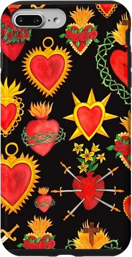 Vista 12 de iPhone 14 Pro Max Hearts Mexican Days of the Dead Latina Milagros Folk Art Fun Case