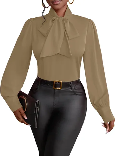Vista 31 de Vrtige Camisa de mujer elegante con cuello de lazo, manga larga, blusa para la oficina
