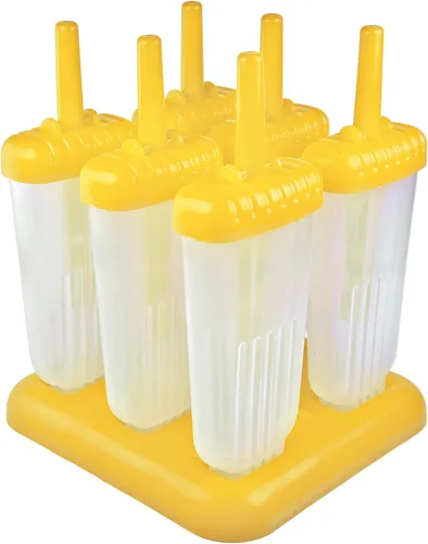 Vista 5 de Tovolo Groovy - Juego de 6 moldes para paletas congeladas caseras, moldes reutilizables para paletas con palos y protector de goteo, aptos para Azul
