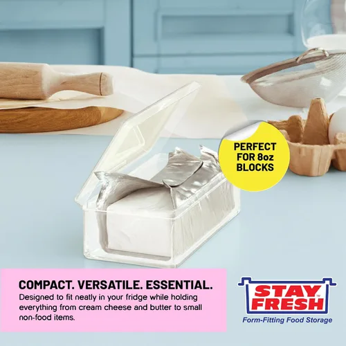 Vista 3 de Stay Fresh Recipiente de queso crema para nevera, plástico transparente para queso crema, apto para lavavajillas, sin bisfenol A, plato de queso