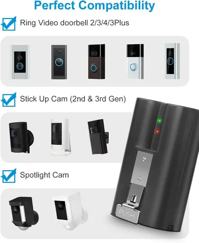 Vista 3 de 2 unidades de repuesto para batería Ring Compatible con Ring-Doorbell-Camera 2/3/4/3plus, Stick Up Camera (2ª y 3ª generación), también
