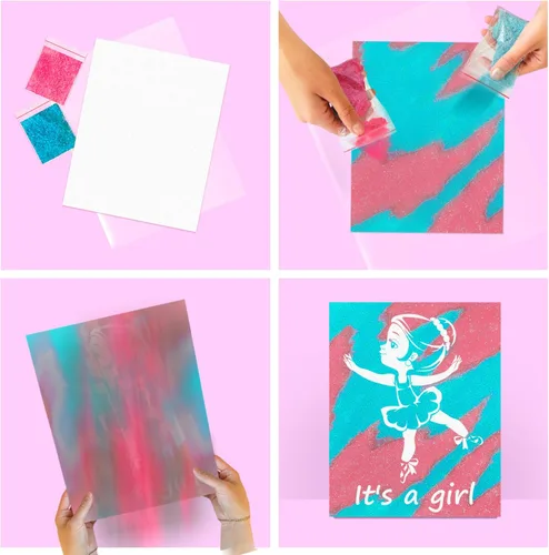 Vista 2 de FETTIPOP Lienzo de arte mágico, exponiendo arte de arena (revelación de género - It's a Girl - Glitter) - Anuncio sorpresa de embarazo de baby