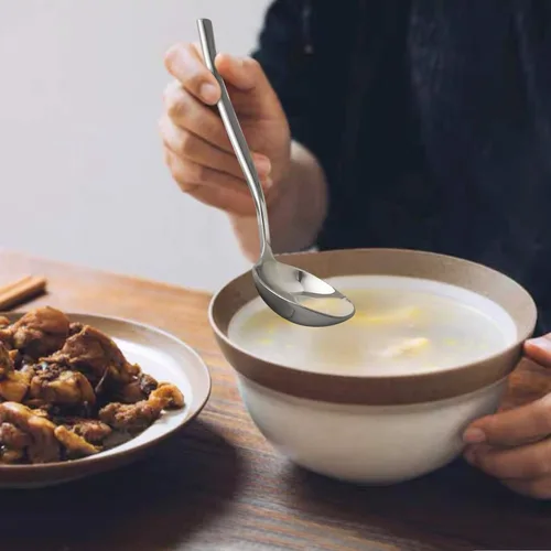 Vista 5 de Vababa Cuchara de sopa de salsa de acero inoxidable de 4 piezas, juego de cucharón de sopa pequeño
