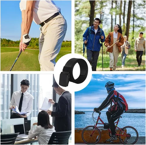 Vista 7 de 3 cinturones tácticos para hombre, cinturón de nailon para hombre, cinturón de golf ajustable con hebilla de plástico, paso rápido a través