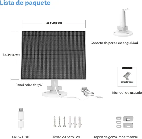 Vista 7 de Panel solar para cámara Eufy al aire libre, cargador de panel solar de cámara de 5 W compatible con Eufycam, fuente de alimentación continua, panel