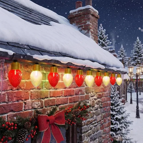 Vista 10 de Luces de Navidad Jumbo Rojas y Blancas de 16 Pies para Exteriores, Cadena de Bombillas LED Gigantes de Navidad para Árbol, Porche, Patio y Valla