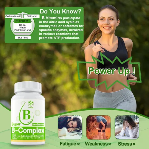 Vista 6 de Complejo de vitamina B sin azúcar con metil B12, metilfolato, B6, B1, B2, B3, suplemento de complejo B metilado de disolución rápida altamente