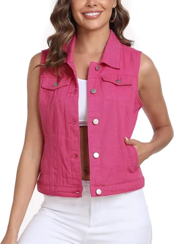 Vista 13 de Xeoxarel Chaleco de mezclilla para mujer, chaqueta vaquera sin mangas (XS-XXL)