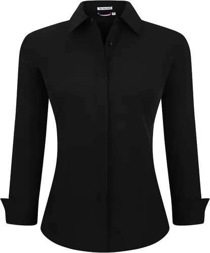 Vista 34 de Esabel.C Camisas de manga larga con botones para mujer, ajuste regular, blusa de trabajo elástica