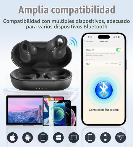 Vista 7 de King Lucky i21 Auriculares Inalámbricos Bluetooth de Oreja Abierta con Clip, con Micrófono, Cancelación de Ruido, Resistentes al Agua IPX4