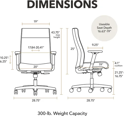 Vista 2 de HON Ignition 2.0 - Silla de oficina de tela, tapizada, brazos ajustables, silla de oficina ergonómica ejecutiva reclinable, con inclinación