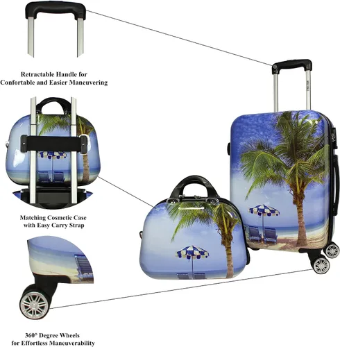 Vista 5 de World Traveler Palm Tree Hardside - Juego de equipaje giratorio de 2 piezas, tamaño único, Palm Tree, Juego de equipaje giratorio de mano de 2